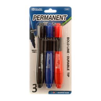 Bazic Marker 3Pc W/Grip Asst Color