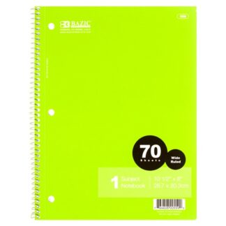 Bazic Notebook Wide Rule 70 Ct W/ Spiral Paper Cover