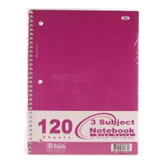 Bazic Notebook 120 Ct 3 Subject Wide Rule