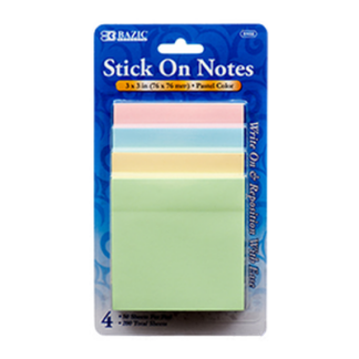 Bazic Notes Stick On 4Pk Asst Color