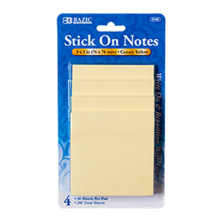 Bazic Notes Stick On 4Pk Yellow Color