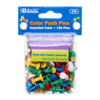 Bazic Push Pin 100 Ct Assorted Color