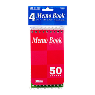 Bazic Memo Book 3" X 5" 50 Sheet 4Pk Assorted Color