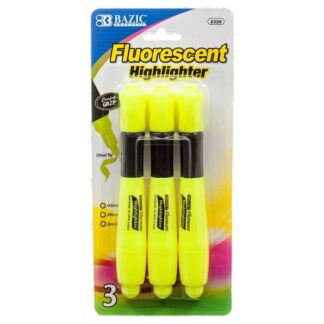 Bazic Highlighter 3Pc W/Grip Yellow Color