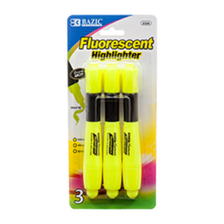 Bazic Highlighter 3Pc W/Grip Yellow Color