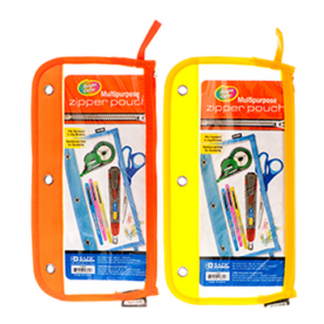 Bazic Pencil Pouch Clear 11.5" X 6.5" 3-Ring Asst Color
