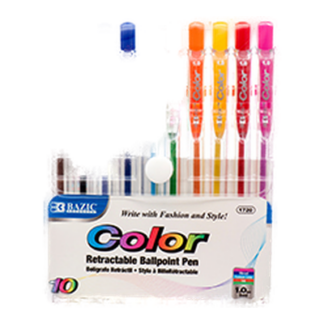 Bazic Pen Color 10Pc Retractable In Pouch