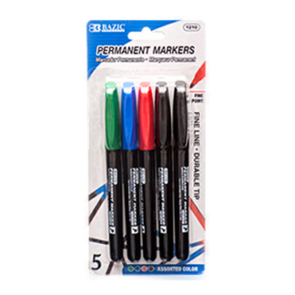 Bazic Marker Permanent 5Pc Asst Color
