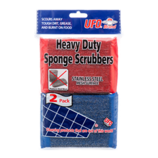 Ufo Sponge Scrubber 2 Pc W/ Stainless Steel Mesh Assorted Color