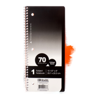 Bazic Notebook College Rule 70 Ct W/ Spiral Poly Cover