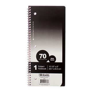 Bazic Notebook Wide Rule 70 Ct W/ Spiral Poly Cover