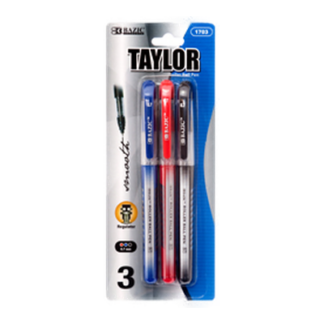 Bazic Pen 3Pc Roller Ball 3 Asst Clr "Taylor" #1703