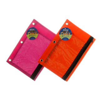 Bazic Pencil Pouch W/3 Ring & Mesh Window 4 Neon Color