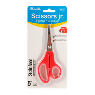 Bazic Scissors 5" Stainless Steel W/Point Tip Asst Clr #4431