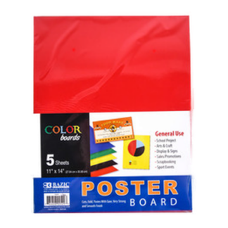 Bazic Poster Board 11" X 14" Asst Color 5 Sheets