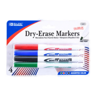 Bazic Marker Whiteboard 4Pc Dry Erase #1201