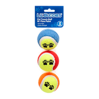 Lil' Buddies Pet Toy Tennis Ball 3Pc W/Paw Paint