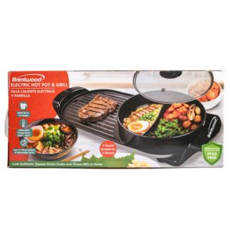 2Qt Electric Hot Pot W/Korean Bbq Grill Ceramic Non-Stick