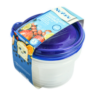 Nuvalu Plastic Container Round 31Oz 4Pcs W/Blue Lid