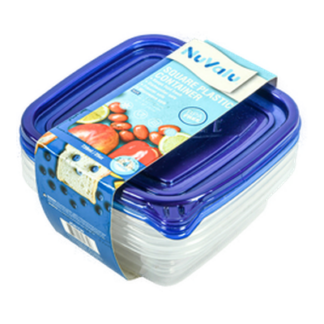 Nuvalu Plastic Container Square 25Oz 4Pcs W/Blue Lid