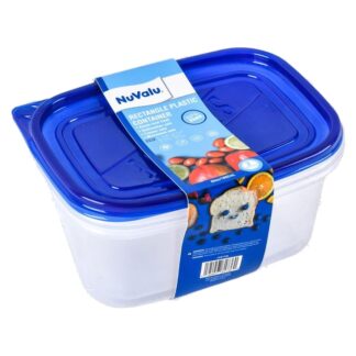 Nuvalu Plastic Container Rectangular 64Oz 2Pcs W/Blue Lid