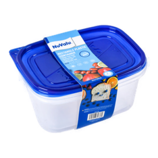 Nuvalu Plastic Container Rectangular 64Oz 2Pcs W/Blue Lid