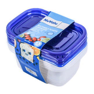Nuvalu Plastic Container Rectangular 24Oz 4Pcs W/Blue Lid