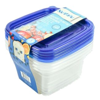 Nuvalu Plastic Container Square 34Oz 4Pcs W/Blue Lid