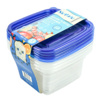 Nuvalu Plastic Container Square 34Oz 4Pcs W/Blue Lid