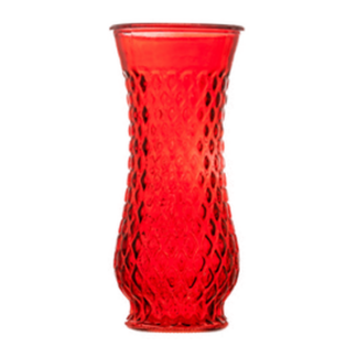 Glass Vase 8.5 X 3.5" Red W/Diamond Design #Vd-993Red