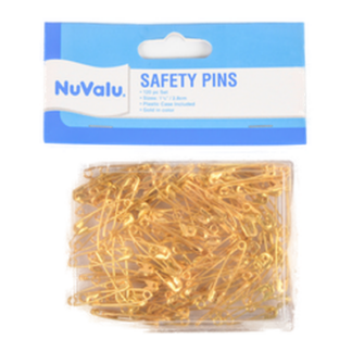 Nuvalu Safety Pins Small Size 120Ct Gold Color W/Plastic Box
