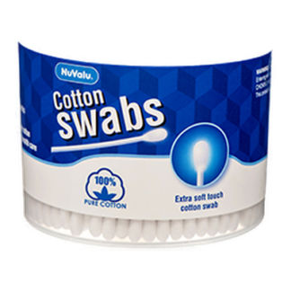 Nuvalu Cotton Swabs 300Ct Wooden Stick W/Round Plastic Box