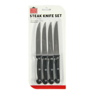 Table King Steak Knife 4Pc W/Blk Plastic Handle