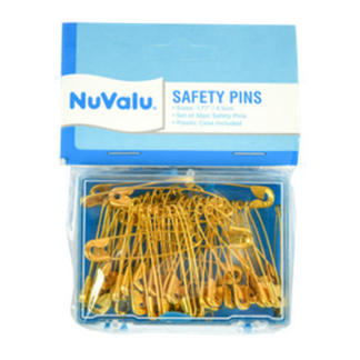 Nuvalu Safety Pins 1.77" 50Ct Gold Color W/Plastic Box & Head Card