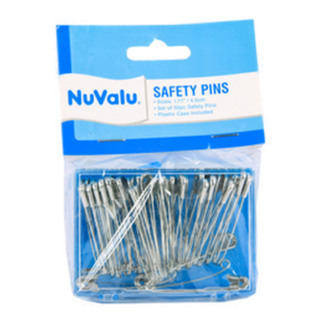 Nuvalu Safety Pins 1.77" 50Ct Silver Color W/Plastic Box & Head Card