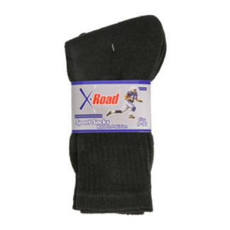 Sport Socks Men 2 Pair Crew All Black 9-11