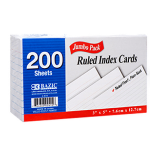 Bazic Index Card 3 X 5" 200 Ct Ruled