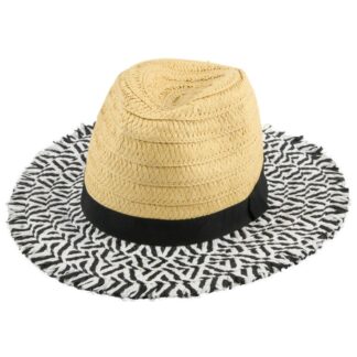 Women'S Straw Hat W/ Black & White Design