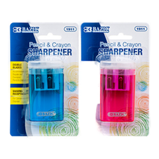 Bazic Pencil & Crayon Sharpener Dual Blades W/Lid & Receptacle