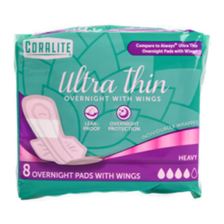 Coralite Maxi Pads Ultra Thin Overnight 8Ct